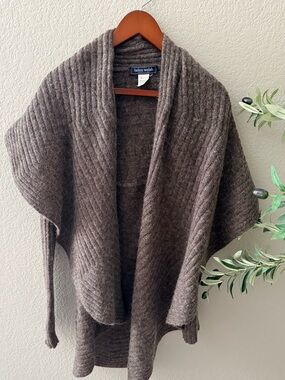 Helen Welsh Italy Mohair Wool Belted Cape Cardigan Brown